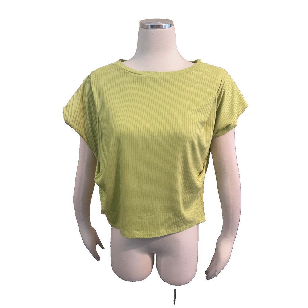Cato Medium Neon Green Top Blouse Stretch Short Sleeve Chic